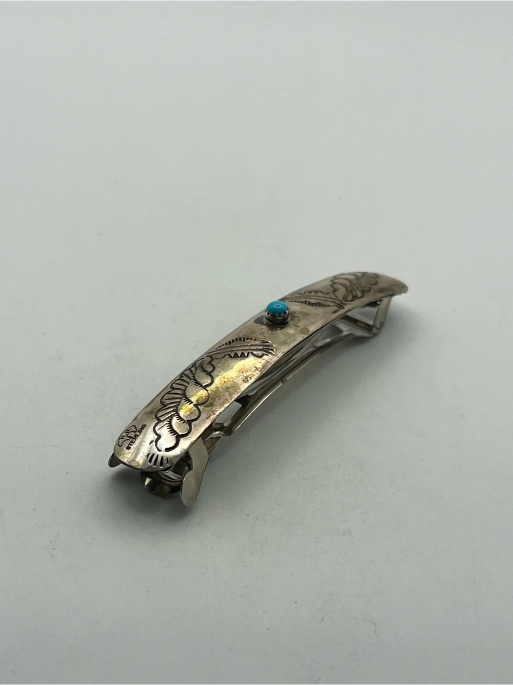Navajo RB Vintage Sterling Silver & Turquoise Native American Hair Barrette Clip